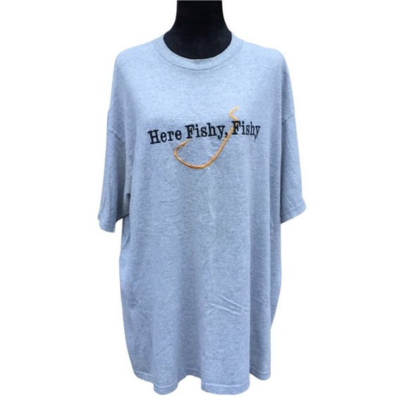 Mens Here Fishy Fishy Tee Gray - Picture 1 of 6